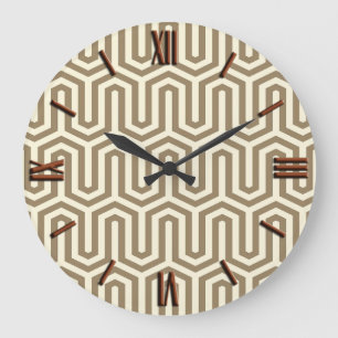Deco Egyptian motif - taupe and white Clock Grote Klok