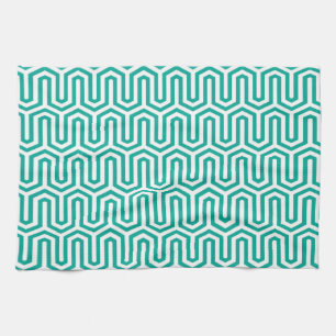 Deco Egyptian motif - turquoise en white Theedoek