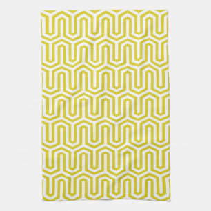 Deco Egyptisch motief - mosterd goud en wit Theedoek