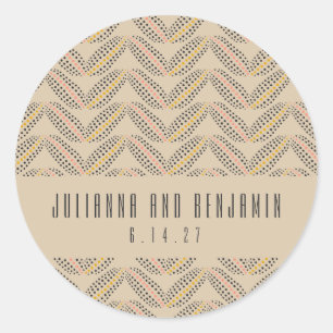 Deco Elegante Beige Tan Geometrische bruiloft Ronde Sticker