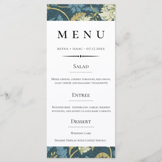 Deco Engels Bloemen Huwelijk Menu (Voorkant)