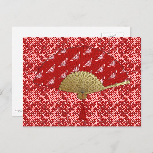 Deco Fan - Butterflies, Donkerrood en wit Briefkaart (Voorkant / Achterkant)