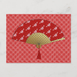 Deco Fan - Butterflies, Donkerrood en wit Briefkaart