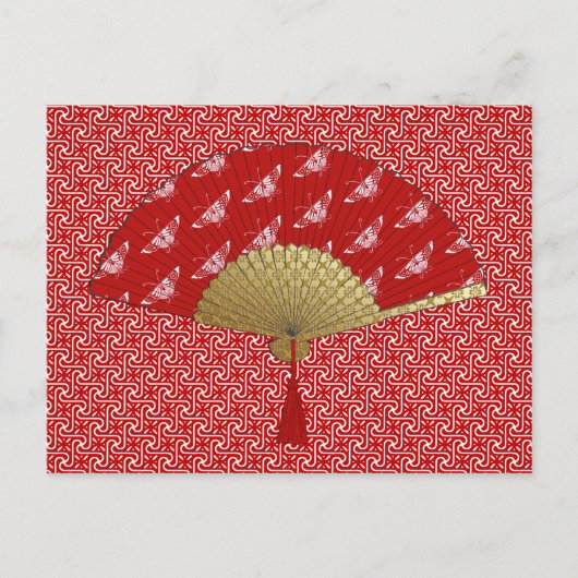 Deco Fan - Butterflies, Donkerrood en wit Briefkaart (Voorkant)