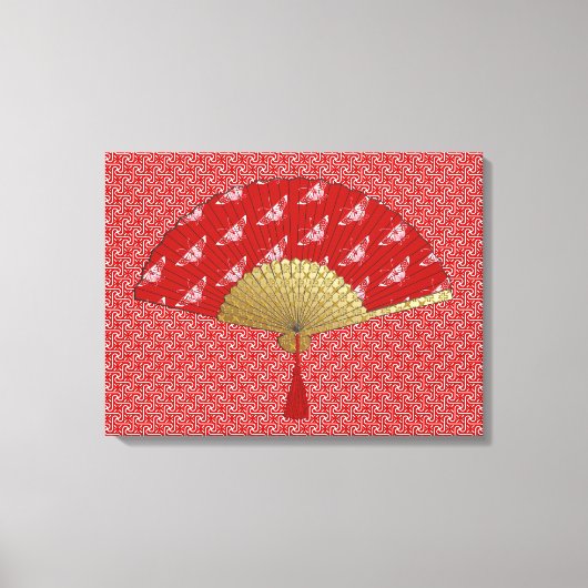 Deco Fan - Butterflies, Donkerrood en wit Canvas Afdruk (Voorkant)