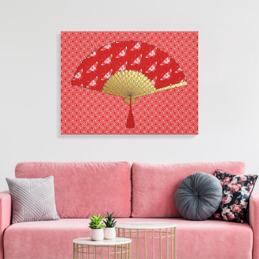 Deco Fan - Butterflies, Donkerrood en wit Canvas Afdruk (Insitu (Woonkamer))