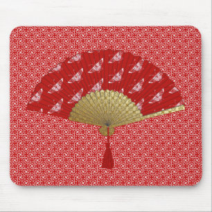 Deco Fan - Butterflies, Donkerrood en wit Muismat