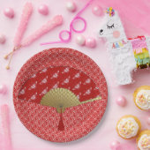 Deco Fan - Butterflies, Donkerrood en wit Papieren Bordje (Feest)