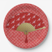 Deco Fan - Butterflies, Donkerrood en wit Papieren Bordje (Voorkant)