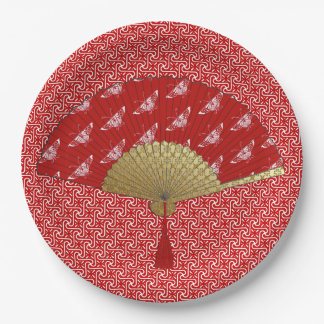 Deco Fan - Butterflies, Donkerrood en wit Papieren Bordje