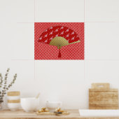 Deco Fan - Butterflies, Donkerrood en wit Poster (Keuken)