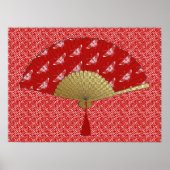 Deco Fan - Butterflies, Donkerrood en wit Poster (Voorkant)
