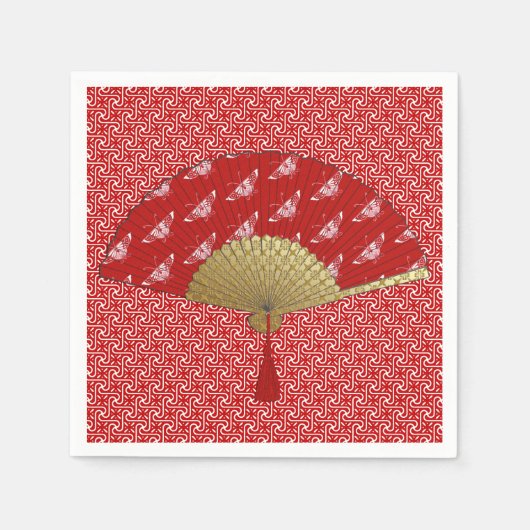 Deco Fan - Butterflies, Donkerrood en wit Servet (Voorkant)