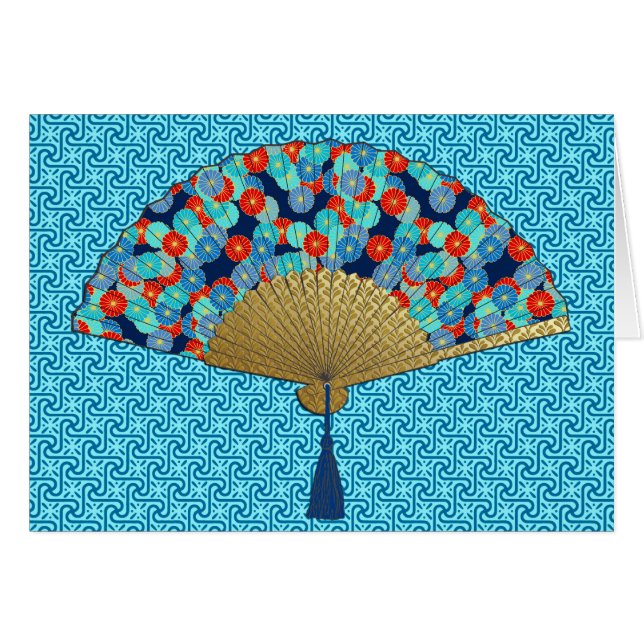 Deco Fan - Flowers in Cobalt, Turquoise en Red (Voorkant Horizontaal)
