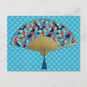 Deco Fan - Flowers in Cobalt, Turquoise en Red Briefkaart (Voorkant)