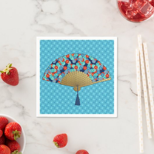 Deco Fan - Flowers in Cobalt, Turquoise en Red Servetten (Insitu)