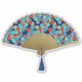 Deco Fan - Flowers in Cobalt, Turquoise en Red Sticker (Voorkant)
