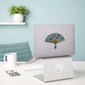 Deco Fan - Flowers in Cobalt, Turquoise en Red Sticker (Laptop op bureau)