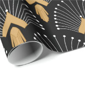 Deco Fan Flowers Motif Black, Gold and White Art Cadeaupapier (Rol Hoek)