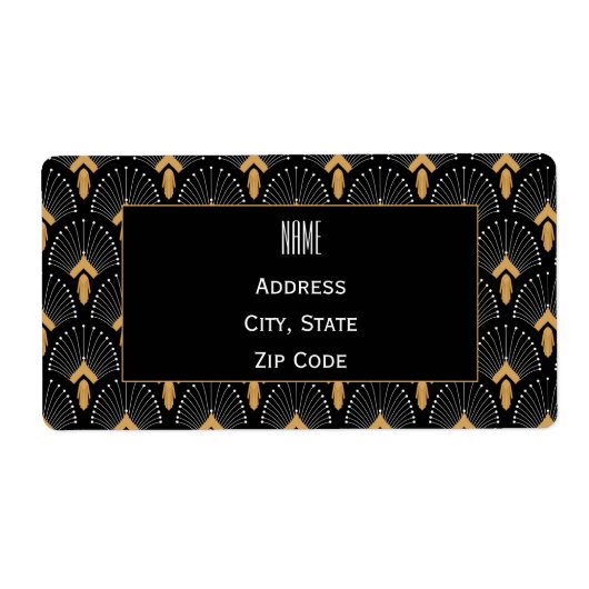 Deco Fan Flowers Motif Black, Gold and White Art Etiket (Voorkant)