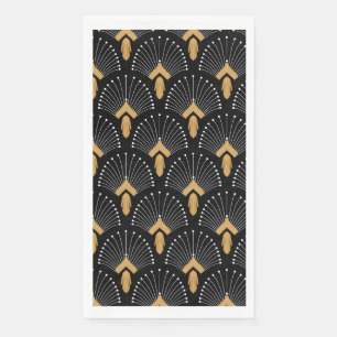 Deco Fan Flowers Motif Black, Gold and White Art Servet