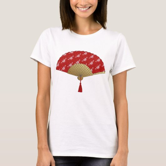Deco Fan - Vlinders, Donkerrood en Wit T-shirt (Voorkant)