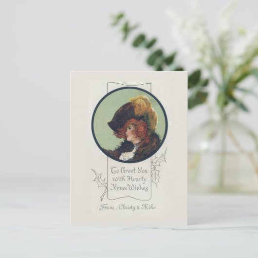 Deco fancy vrouw Kerst briefkaart (Staand voorkant)