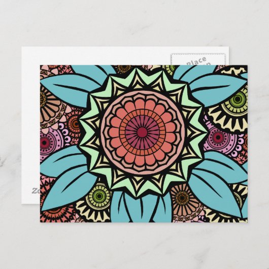 Deco Fandango in Turquoise en Oranje Briefkaart (Voorkant / Achterkant)