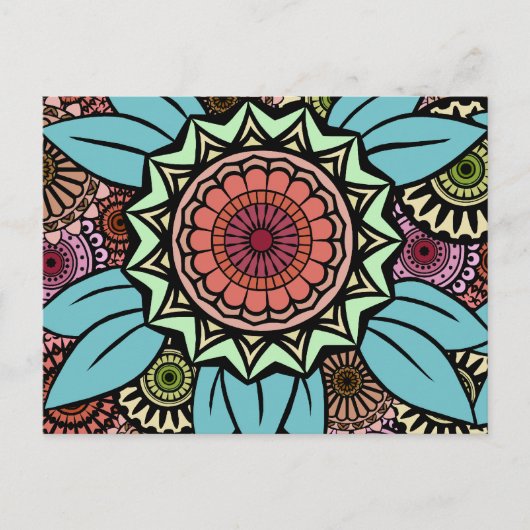 Deco Fandango in Turquoise en Oranje Briefkaart (Voorkant)