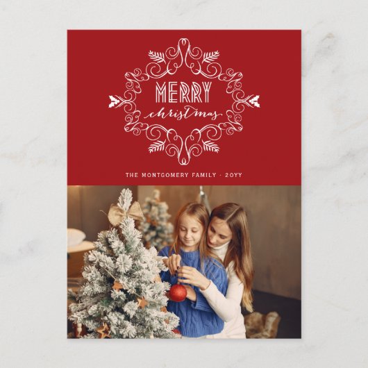  deco Festive Foliage Merry-kerstfoto Feestdagenkaart (Voorkant)
