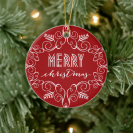  deco Festive Foliage Red-kerstfoto Keramisch Ornament