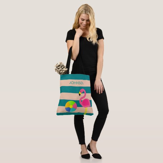 Deco Flamingo gepersonaliseerd strand Tas (Op model)
