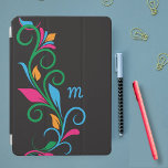 Deco Floral Monogram iPad Air Cover<br><div class="desc">Personaliseer deze elegante iPad-hoes voor uw telefoon met uw eigen monogram. Bewerken in de eenvoudige Zazzle teksteditor. Creëer in een gedurfd kleurrijk wervelend bladgrenspatroon op een zwarte achtergrond. Beschikbaar voor vele modellen. Kies de jouwe in het drop down menu.</div>