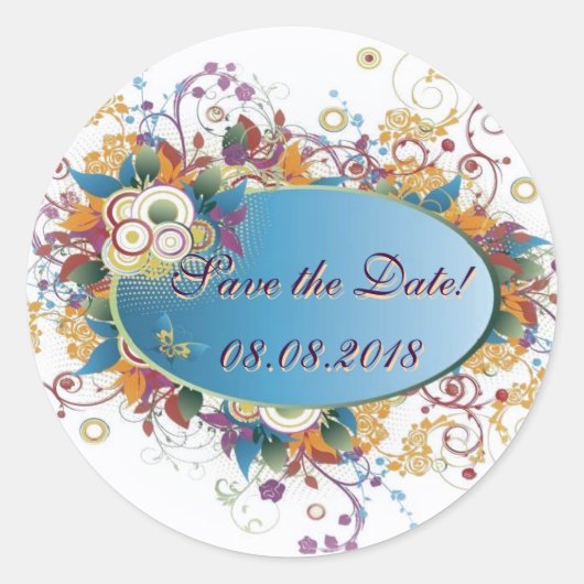 Deco floral ~ Save the date Sticker (Voorkant)