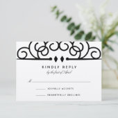 Deco Flourish Huwelijksreactie RSVP Kaartje (Staand voorkant)