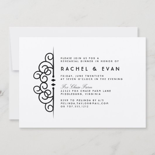 Deco Flourish repesal Dinner Invitation Kaart (Voorkant)