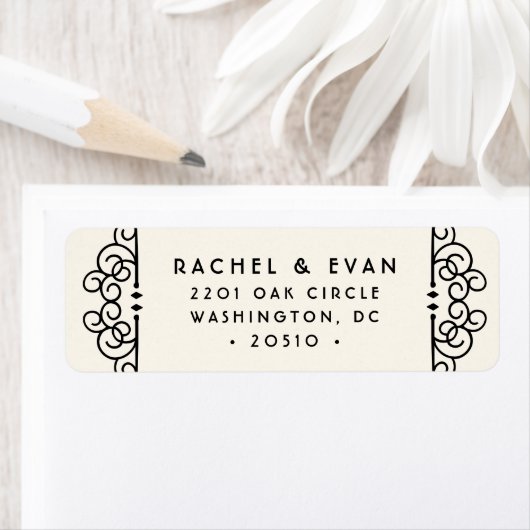 Deco Flourish Return Address Label | Ivory (Insitu)