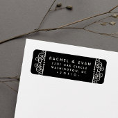 Deco Flourish Return Address Label | Zwart