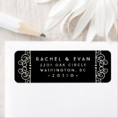 Deco Flourish Return Address Label | Zwart (Insitu)