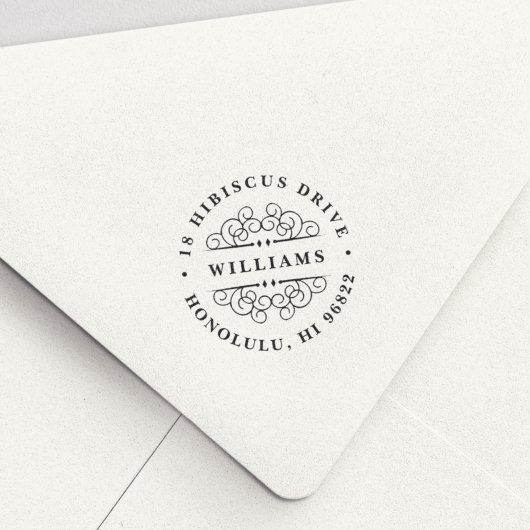 Deco Flourish Round Return-adresstempel Zelfinktende Stempel