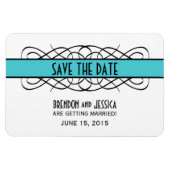 Deco Flourish Save the Date Magnet, Aqua Magneet (Horizontaal)