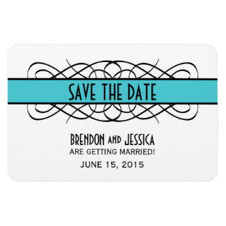 Deco Flourish Save the Date Magnet, Aqua Magneet