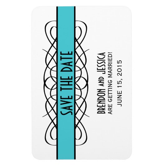 Deco Flourish Save the Date Magnet, Aqua Magneet (Verticaal)