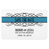 Deco Flourish Save the Date Magnet, Blue Magneet (Horizontaal)