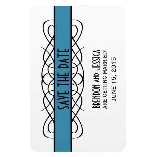 Deco Flourish Save the Date Magnet, Blue Magneet (Verticaal)