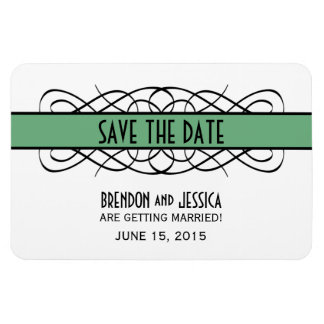 Deco Flourish Save the Date Magnet, Green Magneet