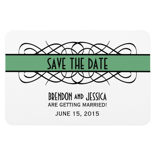 Deco Flourish Save the Date Magnet, Green Magneet (Horizontaal)