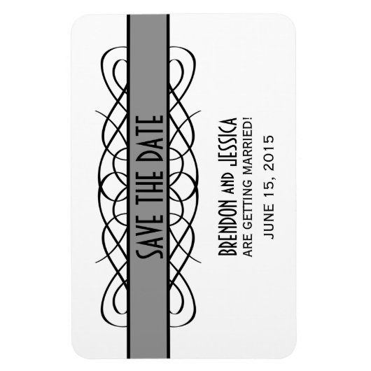 Deco Flourish Save the Date Magnet, Grey Magneet (Verticaal)