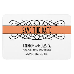Deco Flourish Save the Date Magnet, Oranje Magneet
