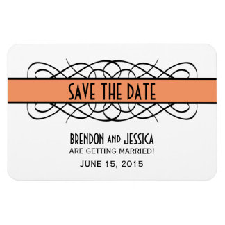 Deco Flourish Save the Date Magnet, Oranje Magneet